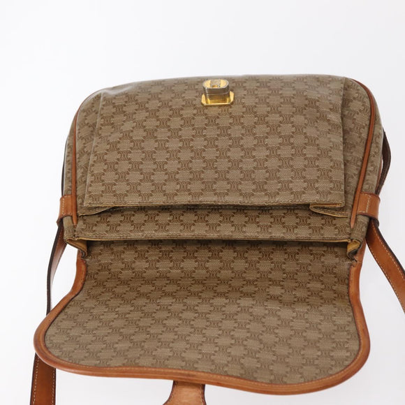 CELINE Macadam Canvas Shoulder Bag PVC Beige Gold Auth ka119