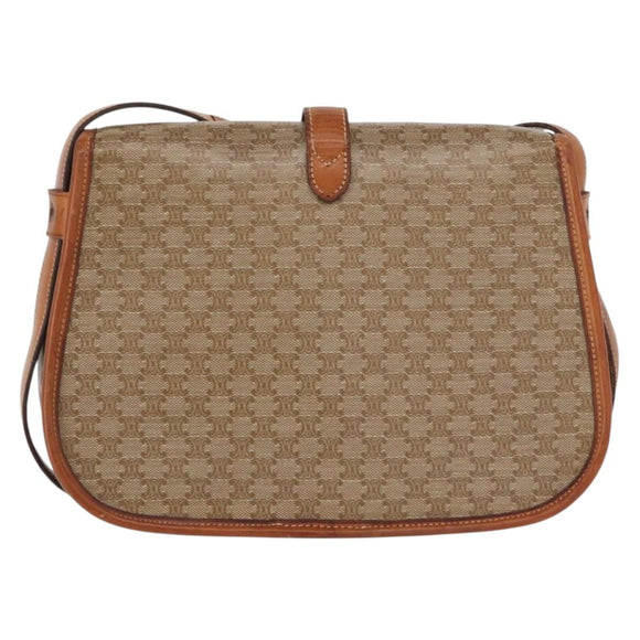 CELINE Macadam Canvas Shoulder Bag PVC Beige Gold Auth ka119