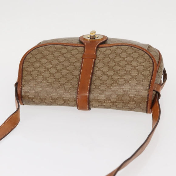 CELINE Macadam Canvas Shoulder Bag PVC Beige Gold Auth ka119