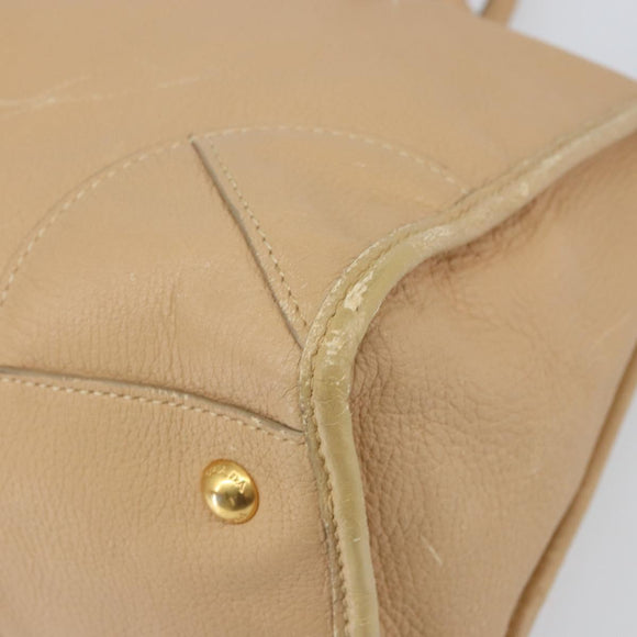 PRADA Hand Bag Leather 2way Beige Gold Auth ka1190