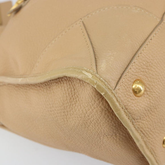 PRADA Hand Bag Leather 2way Beige Gold Auth ka1190