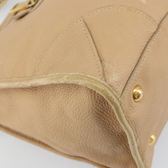 PRADA Handtas Leer 2-weg Beige Goud Auth ka1190