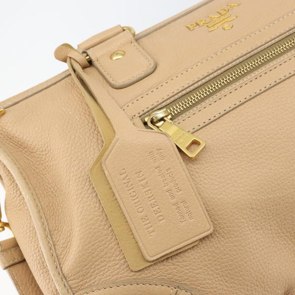 PRADA Hand Bag Leather 2way Beige Gold Auth ka1190