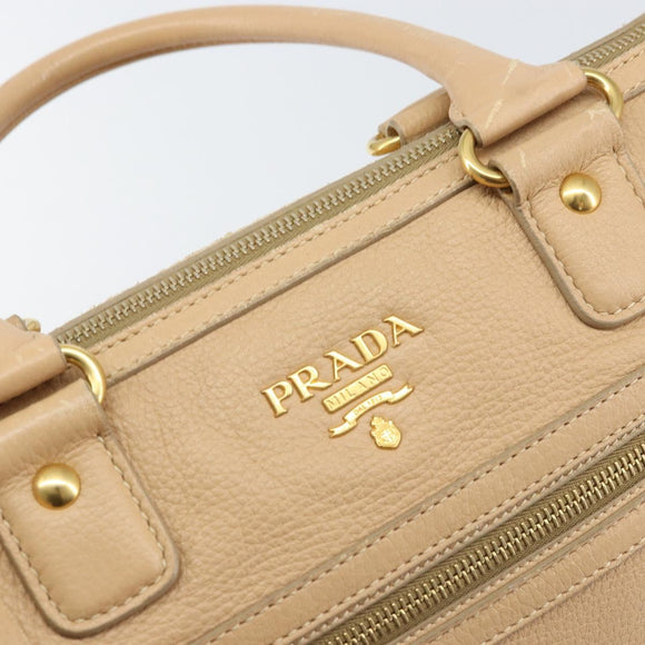PRADA Hand Bag Leather 2way Beige Gold Auth ka1190
