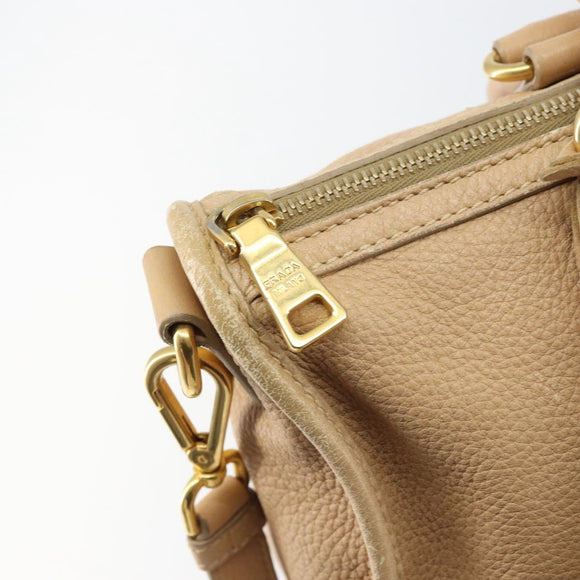 PRADA Hand Bag Leather 2way Beige Gold Auth ka1190