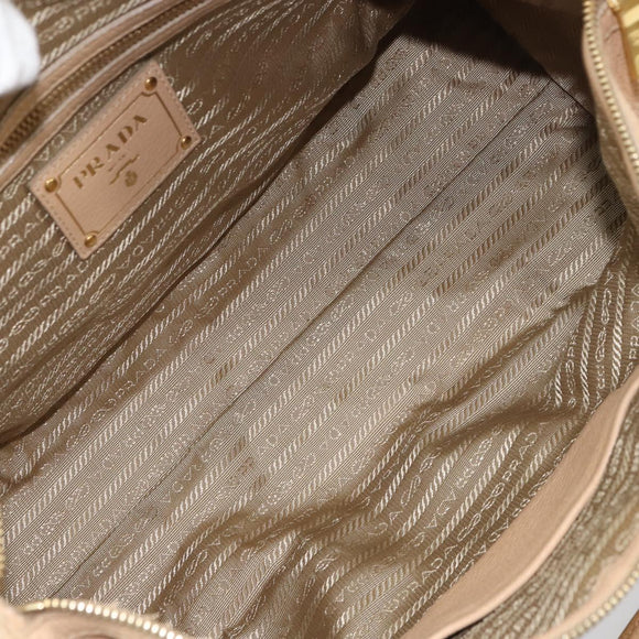 PRADA Hand Bag Leather 2way Beige Gold Auth ka1190