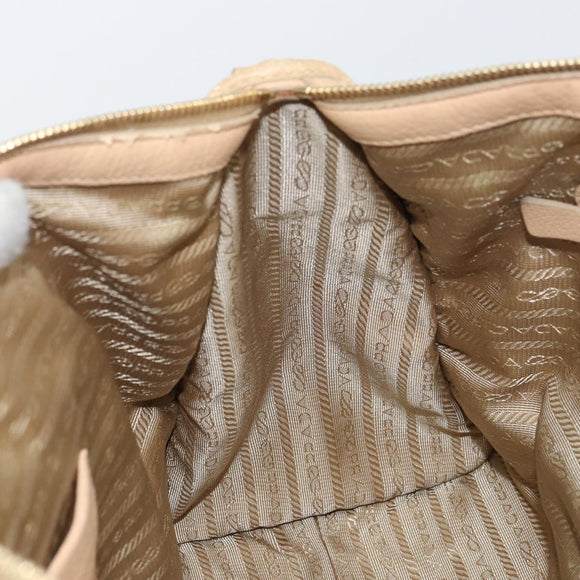PRADA Hand Bag Leather 2way Beige Gold Auth ka1190