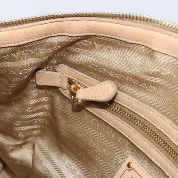 PRADA Hand Bag Leather 2way Beige Gold Auth ka1190