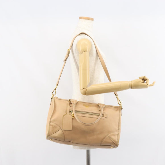 PRADA Hand Bag Leather 2way Beige Gold Auth ka1190
