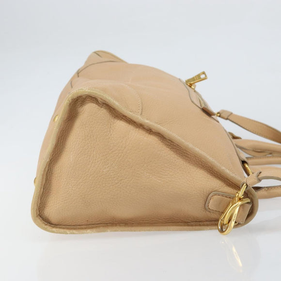 PRADA Hand Bag Leather 2way Beige Gold Auth ka1190