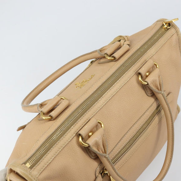 PRADA Handtas Leer 2-weg Beige Goud Auth ka1190
