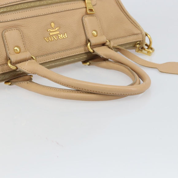 PRADA Hand Bag Leather 2way Beige Gold Auth ka1190