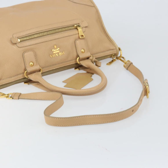 PRADA Handtas Leer 2-weg Beige Goud Auth ka1190