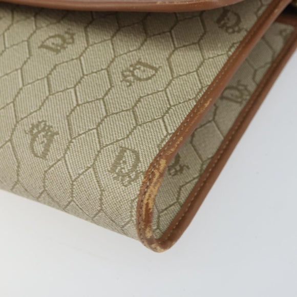 Christian Dior Honeycomb Canvas Chain Shoulder Bag PVC Beige Gold Auth ka1192