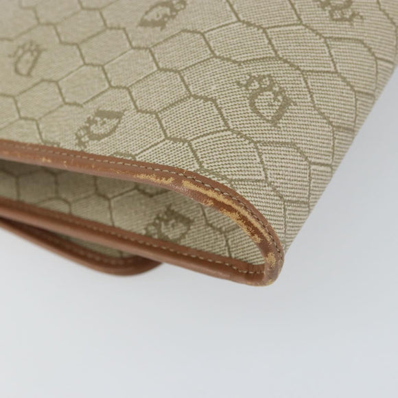 Christian Dior Honeycomb Canvas Chain Shoulder Bag PVC Beige Gold Auth ka1192