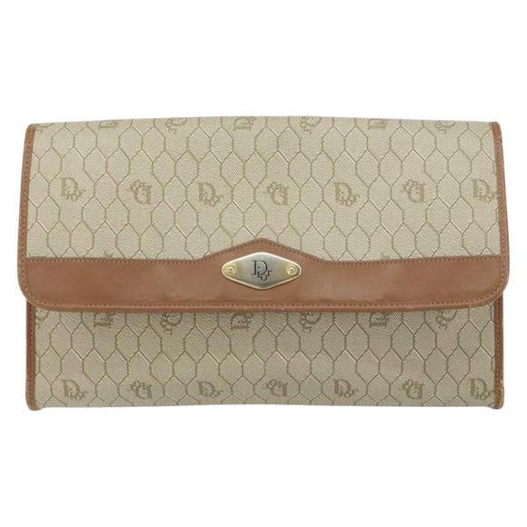 Christian Dior Honeycomb Canvas Chain Shoulder Bag PVC Beige Gold Auth ka1192