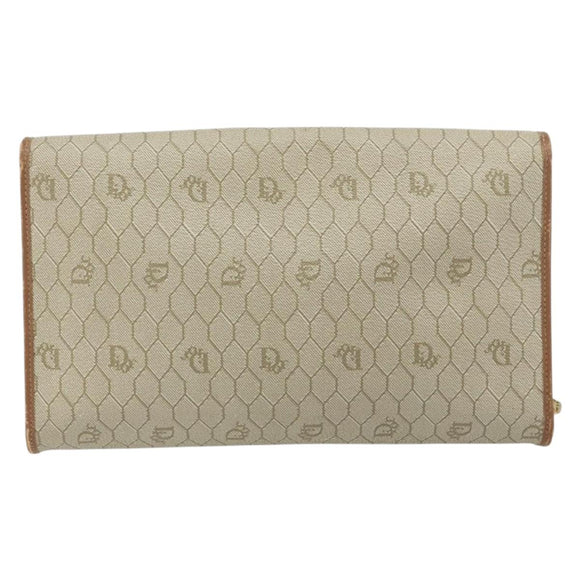 Christian Dior Honeycomb Canvas Chain Shoulder Bag PVC Beige Gold Auth ka1192