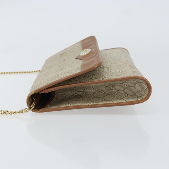 Christian Dior Honeycomb Canvas Chain Shoulder Bag PVC Beige Gold Auth ka1192