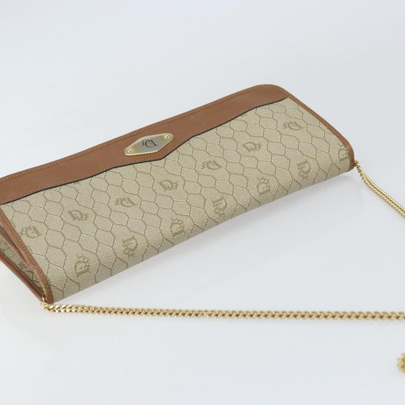 Christian Dior Honeycomb Canvas Chain Shoulder Bag PVC Beige Gold Auth ka1192
