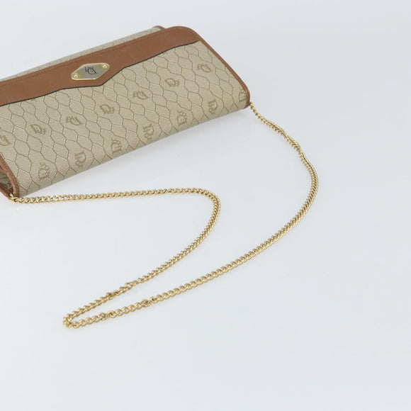 Christian Dior Honeycomb Canvas Chain Shoulder Bag PVC Beige Gold Auth ka1192
