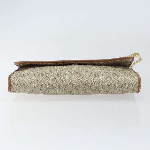 Christian Dior Honeycomb Canvas Chain Shoulder Bag PVC Beige Gold Auth ka1192