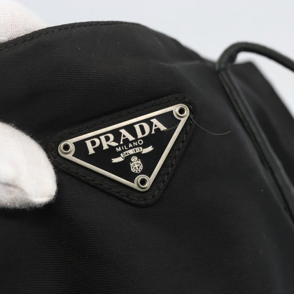PRADA Shoulder Bag Nylon Leather Black Silver Auth ka1204