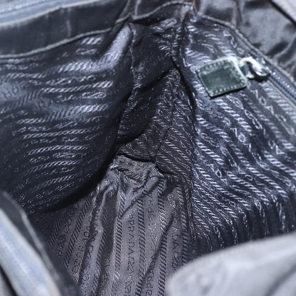 PRADA Shoulder Bag Nylon Leather Black Silver Auth ka1204