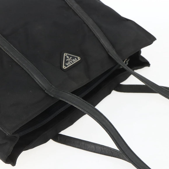 PRADA Shoulder Bag Nylon Leather Black Silver Auth ka1204