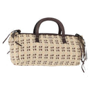 PRADA Bow Crockett Hand Bag Canvas Beige Gold Auth ka121-1