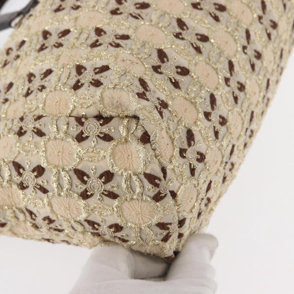 PRADA Bow Crockett Hand Bag Canvas Beige Gold Auth ka121