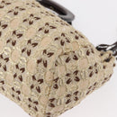 PRADA Bow Crockett Hand Bag Canvas Beige Gold Auth ka121-11