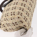 PRADA Bow Crockett Hand Bag Canvas Beige Gold Auth ka121-12