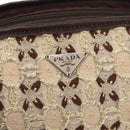 PRADA Bow Crockett Hand Bag Canvas Beige Gold Auth ka121-14