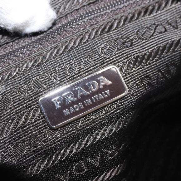 PRADA Bow Crockett Hand Bag Canvas Beige Gold Auth ka121