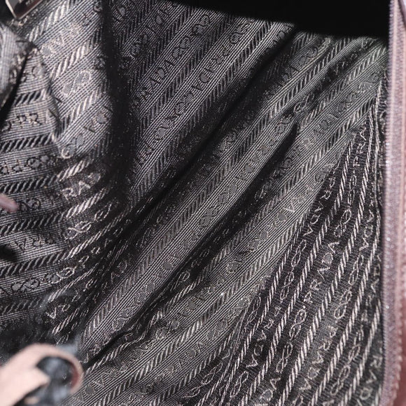 PRADA Bow Crockett Hand Bag Canvas Beige Gold Auth ka121