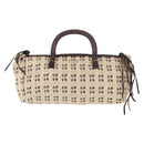 PRADA Bow Crockett Hand Bag Canvas Beige Gold Auth ka121-2