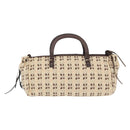 PRADA Bow Crockett Hand Bag Canvas Beige Gold Auth ka121-3