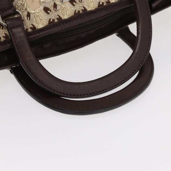 PRADA Bow Crockett Hand Bag Canvas Beige Gold Auth ka121