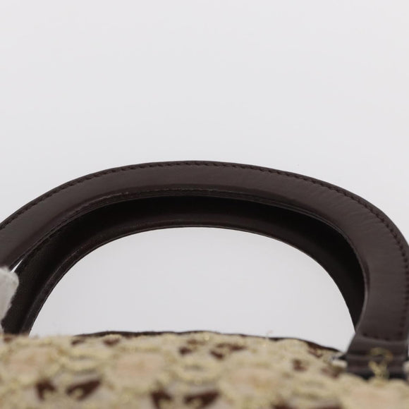 PRADA Bow Crockett Hand Bag Canvas Beige Gold Auth ka121