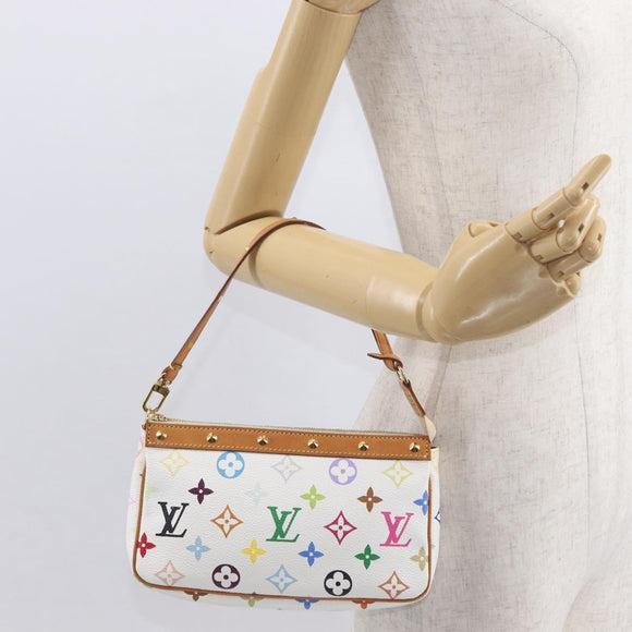 LOUIS VUITTON Multicolor Pochette Accessoires Pouch White M92649 LV Auth ka1216A