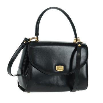 BALLY Hand Bag Leather 2way Gold Black Auth ka1217