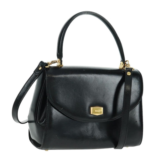 BALLY Hand Bag Leather 2way Gold Black Auth ka1217
