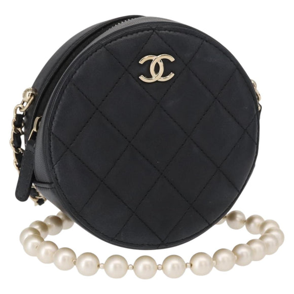 CHANEL Matelasse Shoulder Bag Lamb Skin Black Gold CC Auth ka1221SAV