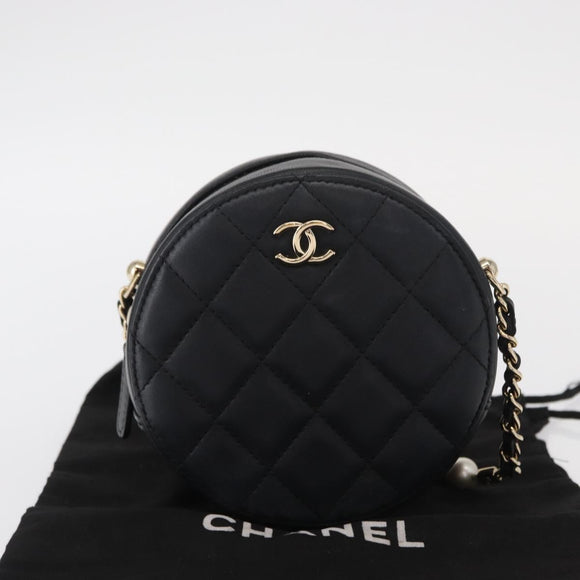 CHANEL Matelasse Shoulder Bag Lamb Skin Black Gold CC Auth ka1221SAV