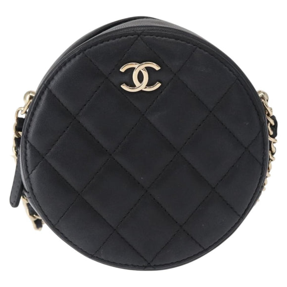 CHANEL Matelasse Shoulder Bag Lamb Skin Black Gold CC Auth ka1221SAV