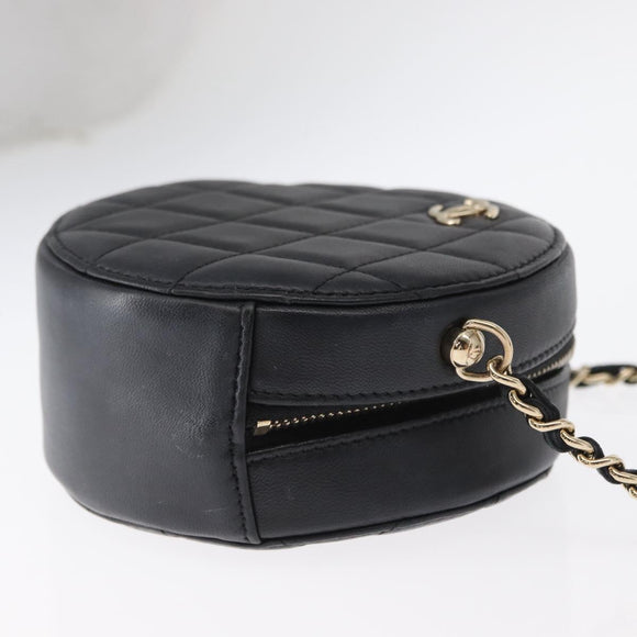 CHANEL Matelasse Shoulder Bag Lamb Skin Black Gold CC Auth ka1221SAV