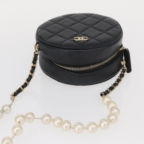 CHANEL Matelasse Shoulder Bag Lamb Skin Black Gold CC Auth ka1221SAV