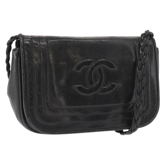 CHANEL Shoulder Bag Lamb Skin Black CC Auth ka1222