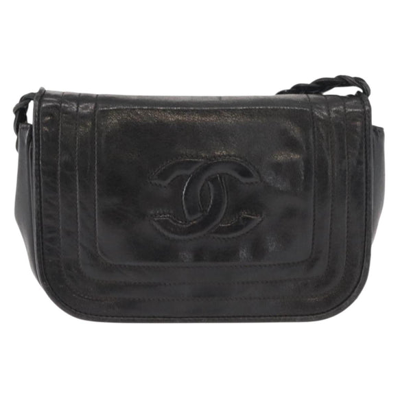 CHANEL Shoulder Bag Lamb Skin Black CC Auth ka1222