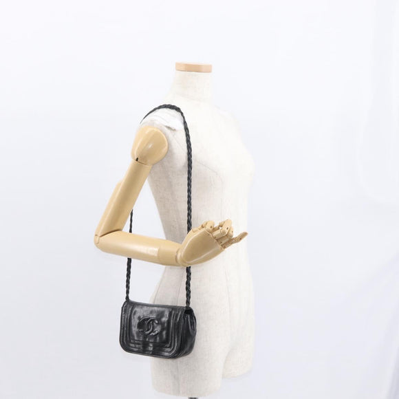 CHANEL Shoulder Bag Lamb Skin Black CC Auth ka1222